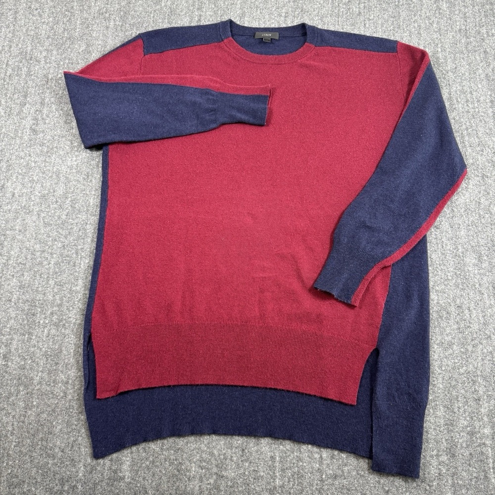J.Crew Mens L Wool Blend Colorblock Sweater Red Navy Crewneck Pullover